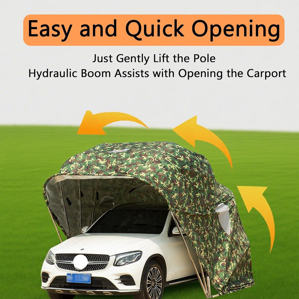 Car Port Portable Storage Shed Carport Canopy Carports Metal Carport Round Style Outdoor Storage Shed Lockable for Automotive Use Anti-Snow Waterproof(Green)