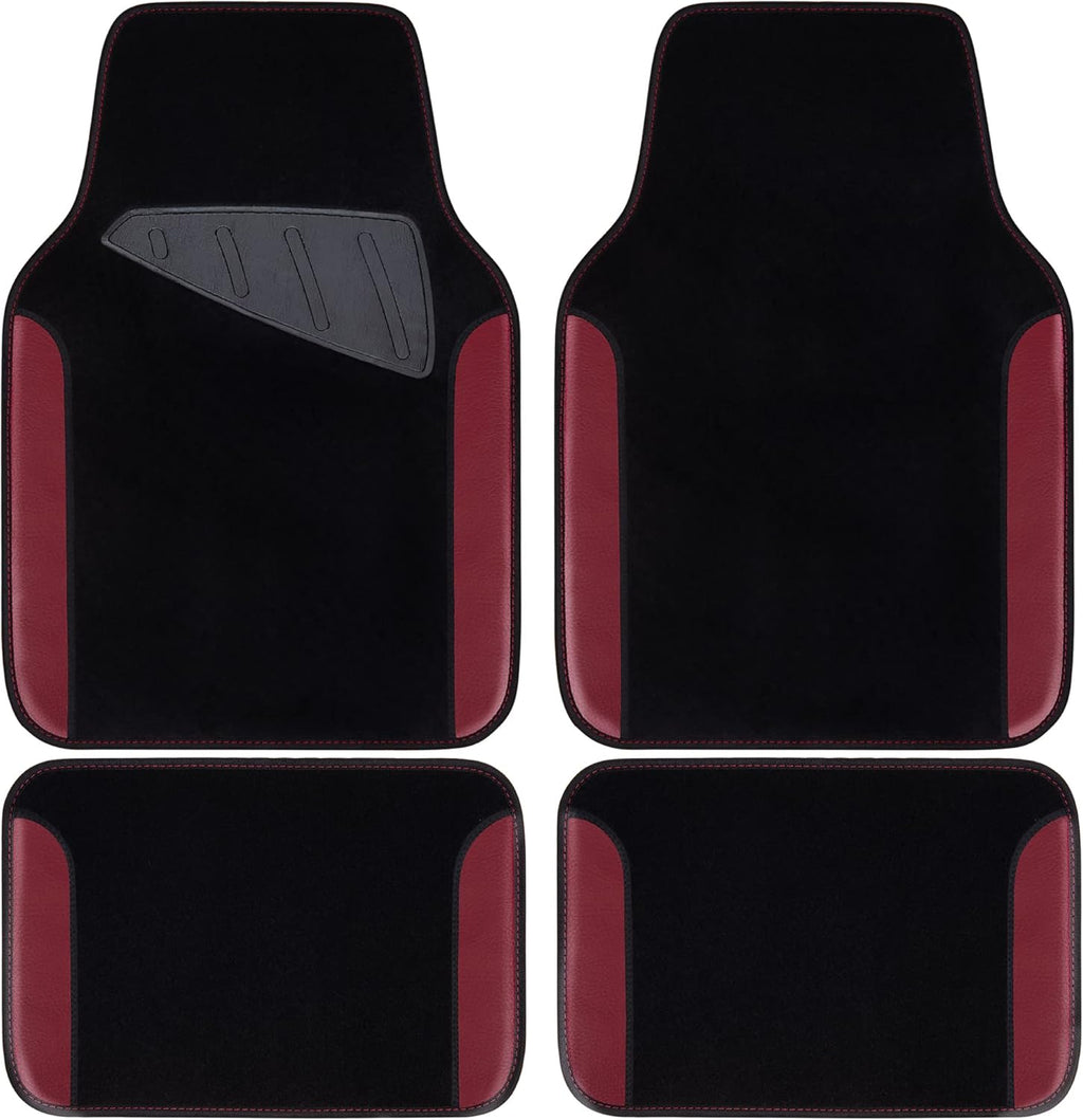 CAR PASS Waterproof Universal Fit Car Floor Mats, Car Mats Fit for SUV,Vans,sedans, Trucks,Set of 4pcs Car Carpet with Driver Heel Pad（Black and Burgundy）