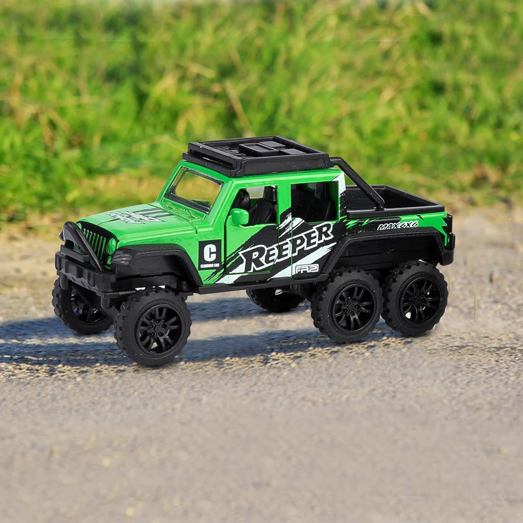 KIDAMI Diecast Toy Trucks 4 Pack Die Cast Metal Toy Cars Pull Back Cars Openable Doors Off-Road Vehicles Birthday Gift for Boys and Toddlers (Colorful)