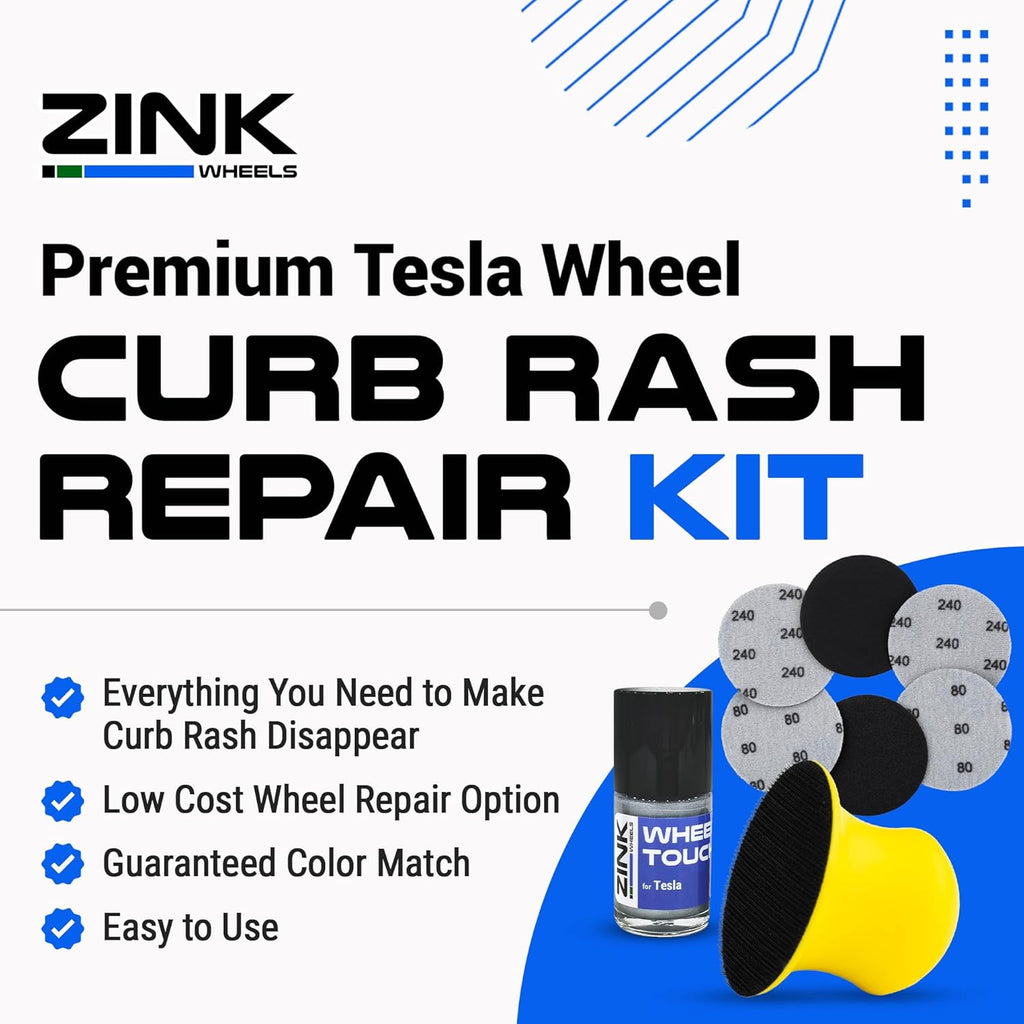 Premium Tesla Wheel Curb Rash Repair Kit for Model S 21-inch Silver Turbine Rims - DIY Kit with Color-matched Touch Up Paint - Made in USA