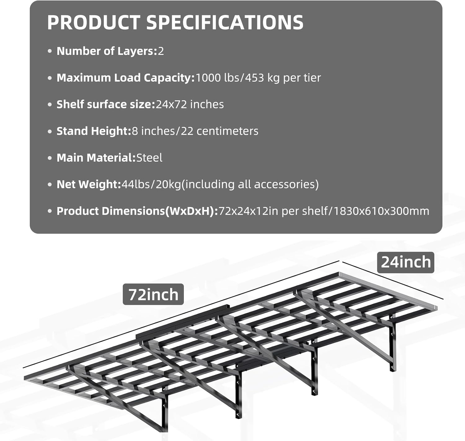 2-Pack 2x6 Ft Garage Wall Shelving Garage Shelving Wall Mounted Garage Wall Shelf 2000lbs Weight Capacityheavy Duty Wall Shelves Black