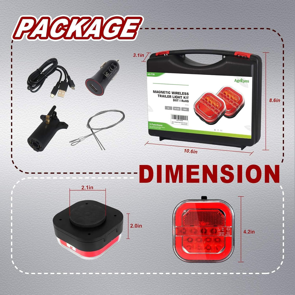 Agrieyes Halo Wireless Trailer Lights, 2 Mounting Options Magnetic Trailer Light for Towing, Portable LED Tow Lights Kit for Trucks, Boat, RV