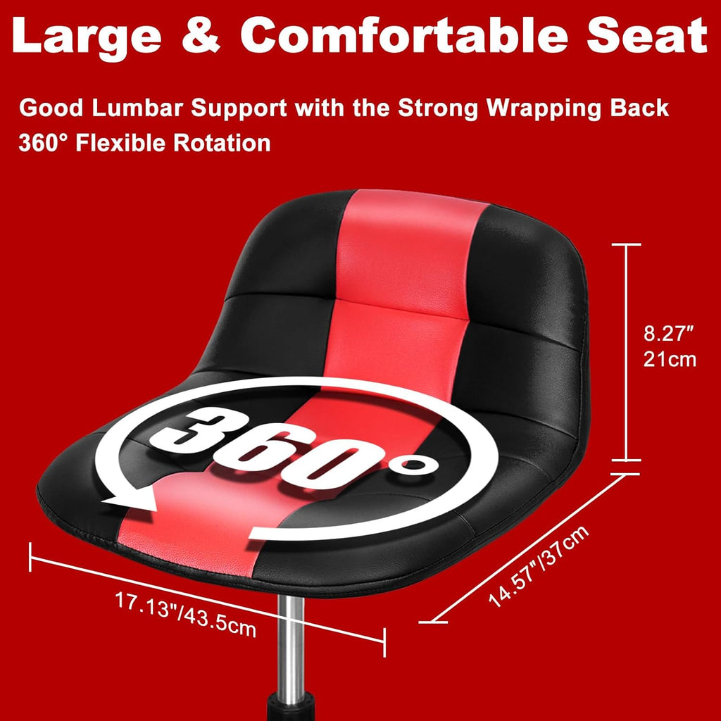 Rolling Shop Stool with Wheels, Adjustable Garage Mechanic Stool Seat Shop Roller Work Chair Mobile Rolling Seat with Tool Tray, 2 Cup Holders, 4" Casters, 350 LBS, Heavy-Duty, Red
