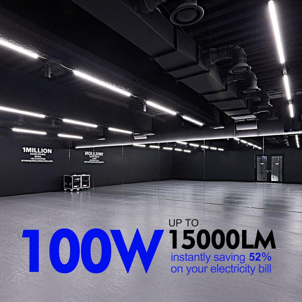 8FT LED Shop Light Fixture,100W 15000LM 6500K,V Shape Linkable T8 Tube Lights with Clear Cover,High Output Plug & Play for Garage/Warehouse/Workshop,10 Pack