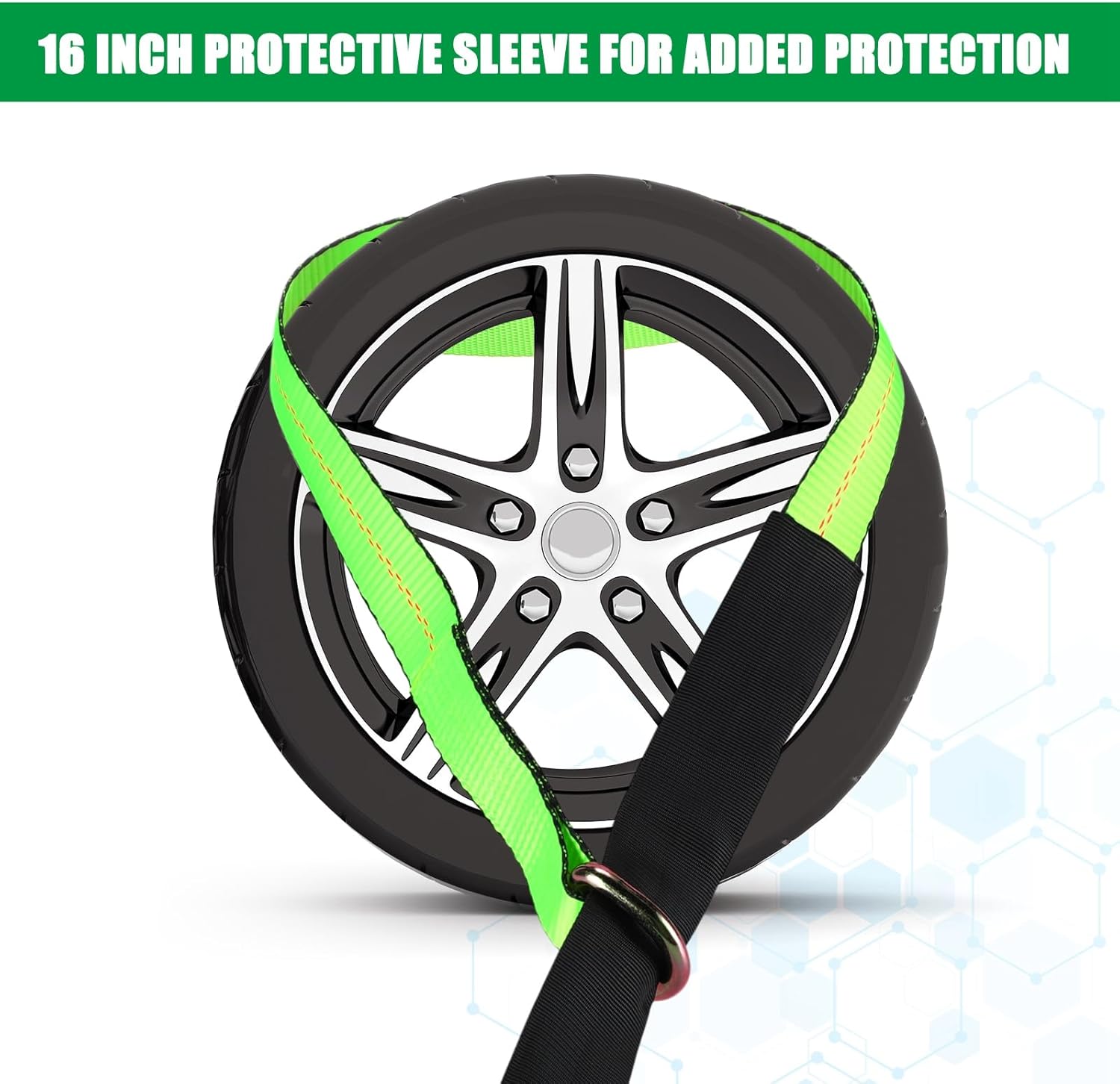8Pack 2" X 10 ft Tow Truck Straps Lasso Wheel Lift Straps Lasso Tow Strap with D Ring 11, 000 Lbs Break Strength Auto Tie Down Auto Hauler for Trailer Truck Tie (Green)