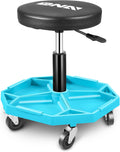DNA MOTORING Adjustable Height Pneumatic Garage Seat Rolling Mechanic Stool with Tool Tray Storage,300lbs Max Weight Capacity, Blue,TOOLS-00480