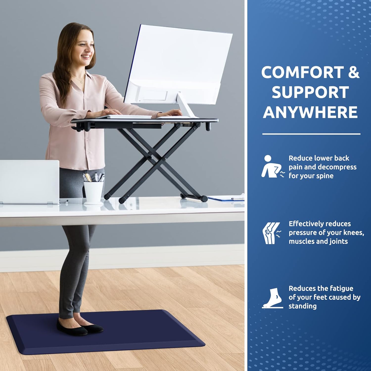 KitchenClouds Kitchen Mat Cushioned Anti Fatigue Rug 17.3"x28" Waterproof Non Slip Standing Desk Mat Comfort Floor Mats for Kitchen House Sink Office (Blue)