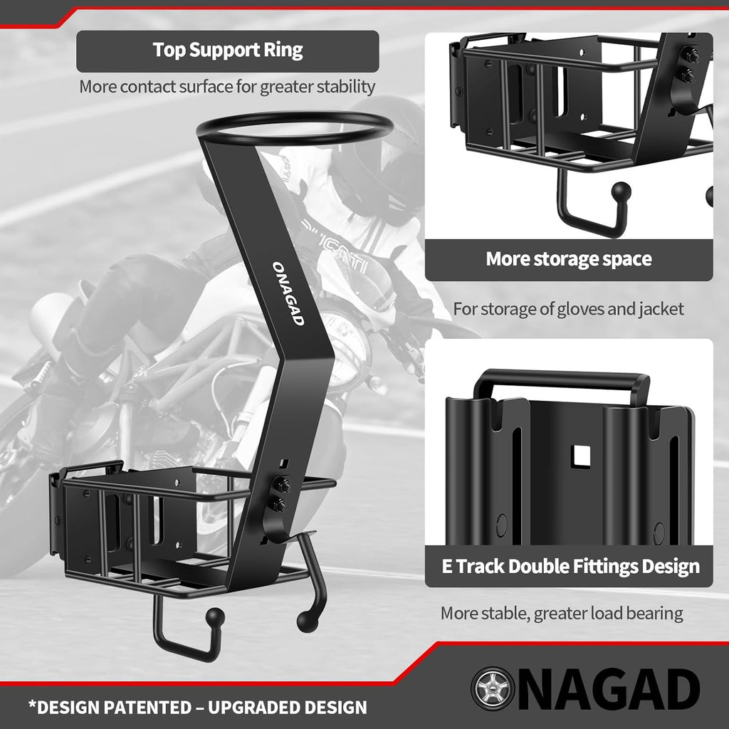 E Track Motorcycle Helmet Rack with Gloves Tray, E-Track Dirt Bike Bicycle Helmet Holder Display Hanger Storage Organizer Stand Hook, Motorcycle Etrack Accessories for Enclosed Trailer, Truck, Garage