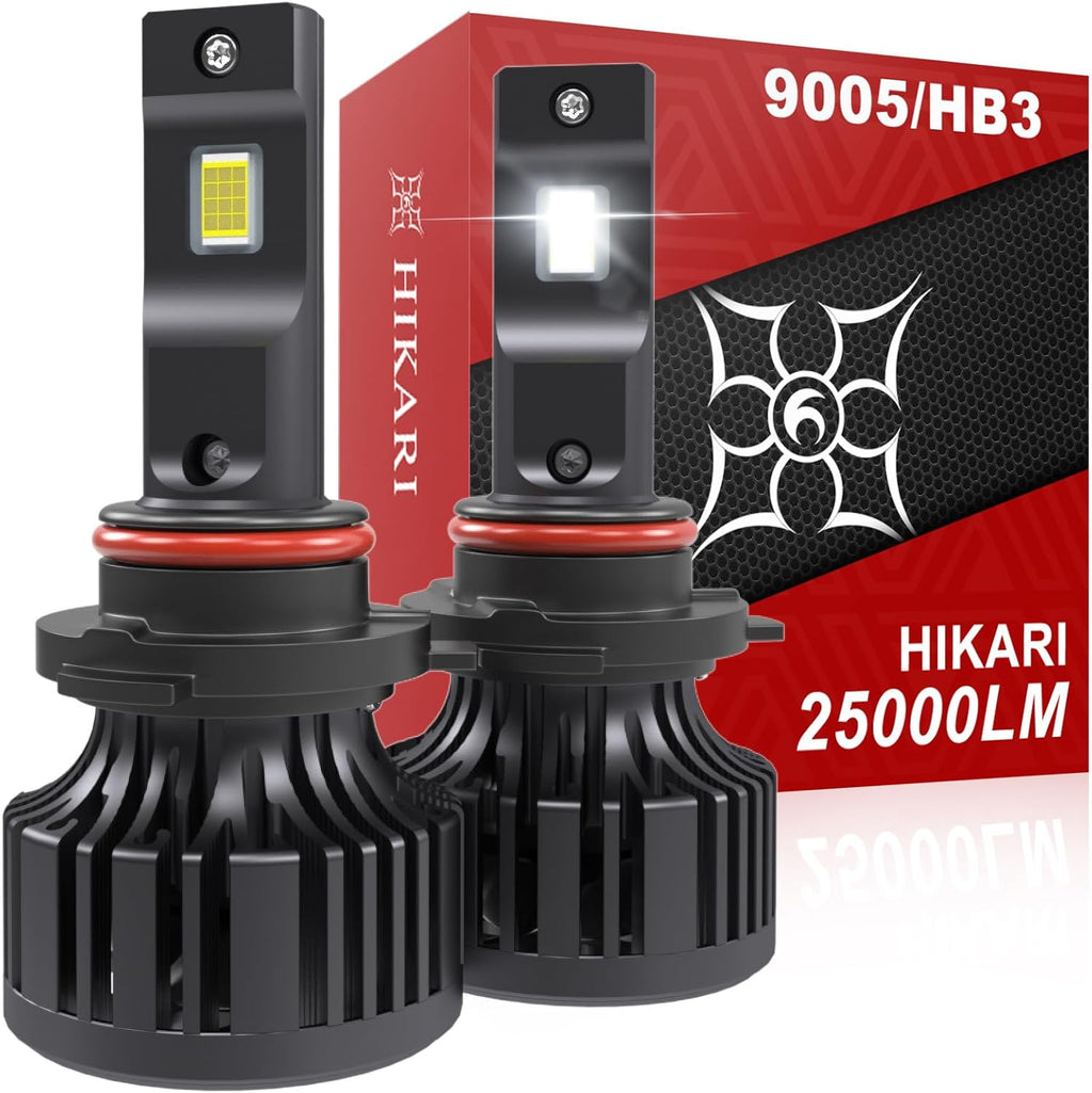 Hikari 2025 25000LM 9005 HB3 LED Bulbs, 45W Upgraded Core-12, High Lumens LED Kit, 6000k Cool White, IP68 Waterproof, 9145 9140 H10 Foglight,Pack of 2