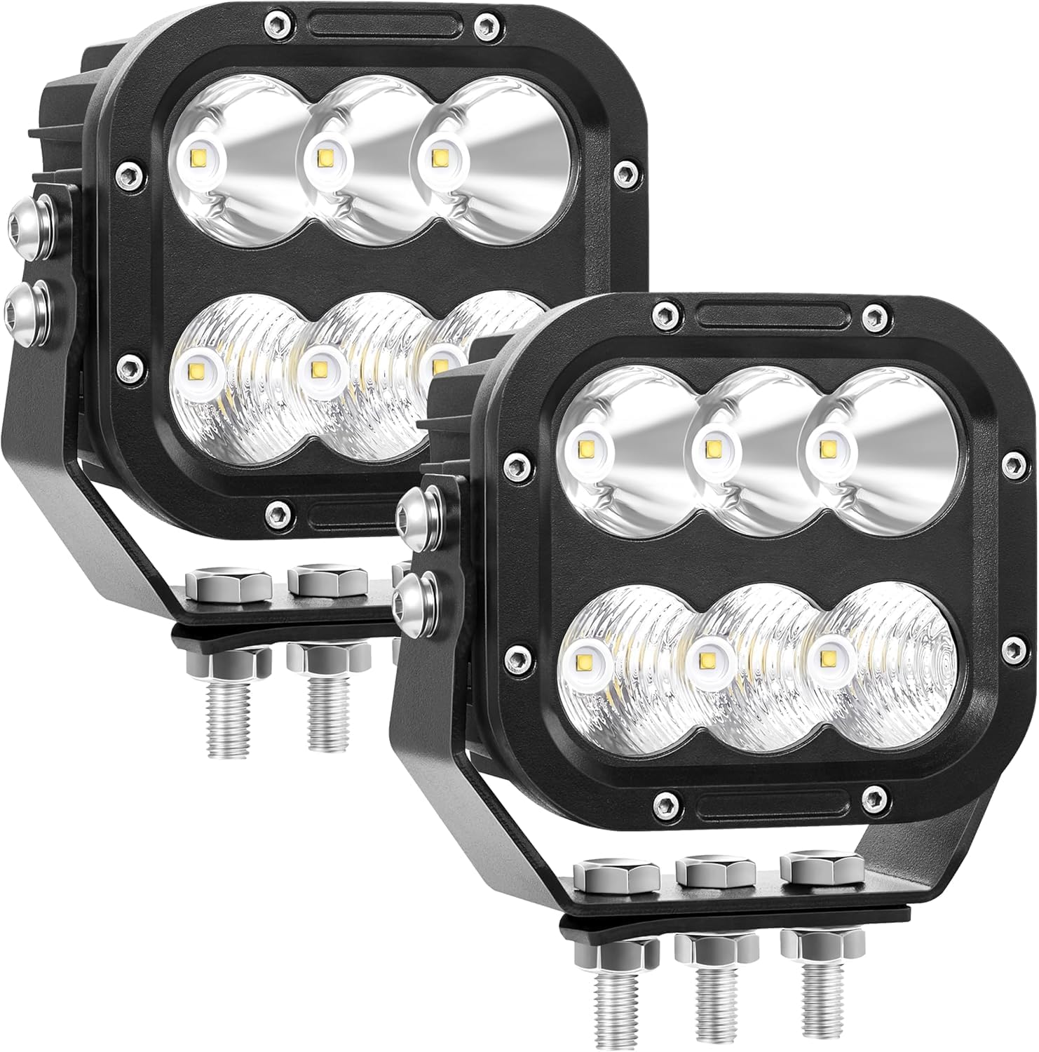 Off Road LED Pod Lights 5 Inch 120W 10000lm Offroad LED Work Light Pods for Truck Car Boat ATV Tractor 12V 24V Auxiliary Fog Lights, 【IP68 Waterproof With DT Wiring Harness】