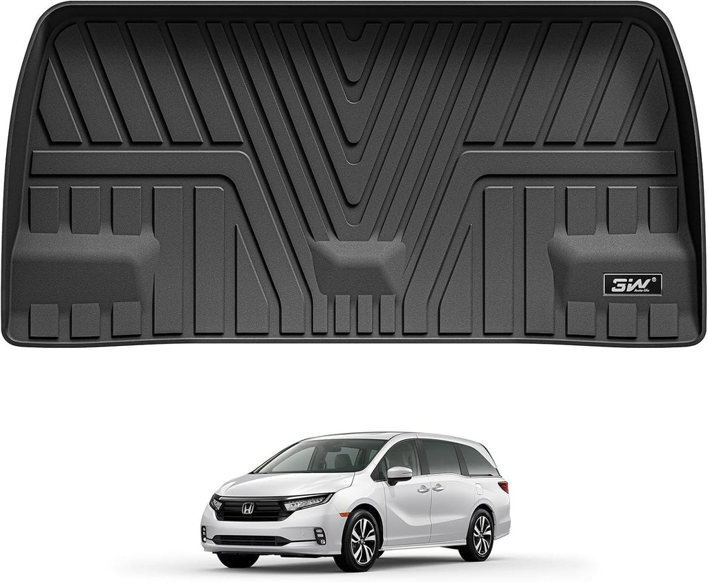 3W Cargo Liner Fit for Honda Odyssey 2025 2024 2023 2022 2021 2020 2019 2018 Custom Fit Trunk Liner Mini Passenger Van, All Weather Use Heavy Duty Trunk Mat Black
