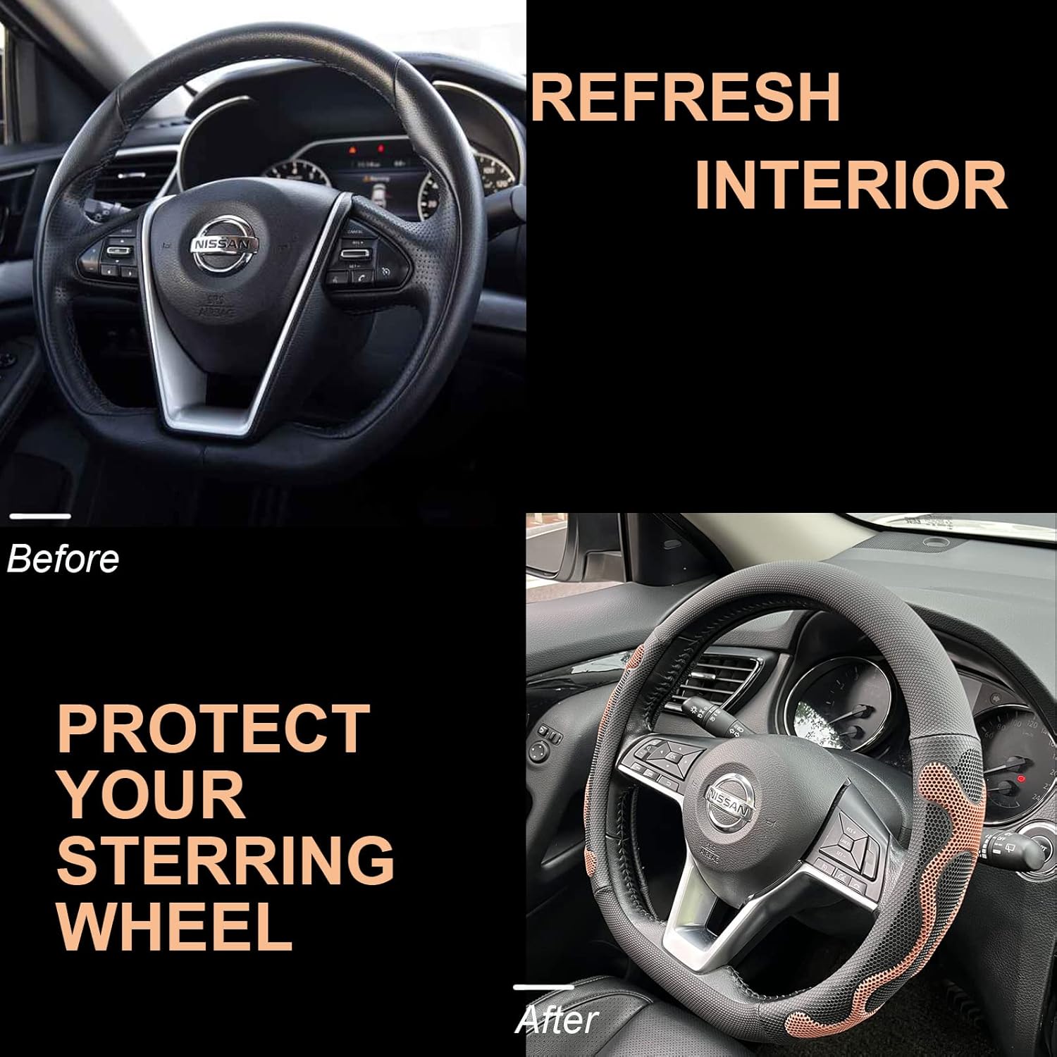 PINCTROT D Shaped Comfy Grip Steering Wheel Cover, Anti-Slip Design, Flat Bottom 14.5-15 Inch(Silicone Brown)