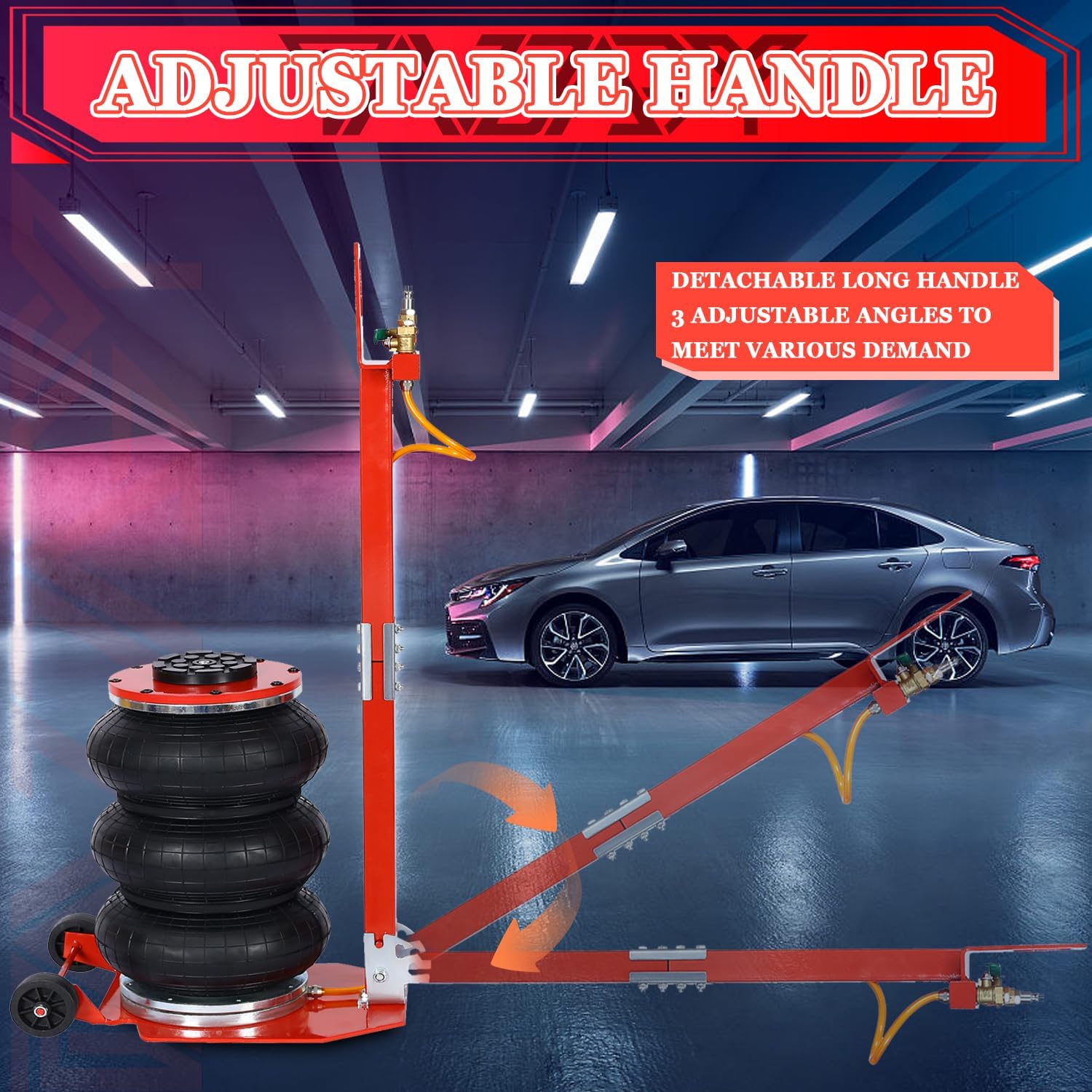 5T Triple Bag Air Jack 11000lbs Pneumatic Jack 3s Fast Lift Up 16in Airbag Jack with Adjustable Long Handle Heavy Duty Triple Air Bag Jack Lift for Cars Garage (Red)