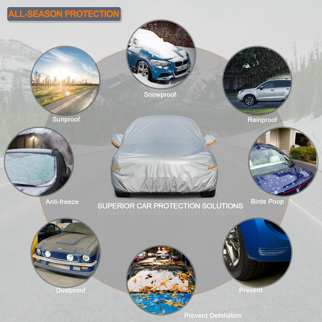 Kayme 6 Layers Car Cover Waterproof All Weather, Outdoor Car Cover UV Rain Sun Protection, Universal Fit for BMW E46 E36 E30, Dodge Neon, Mitsubishi Mirage, Nissan Versa (Up to 177 inch).