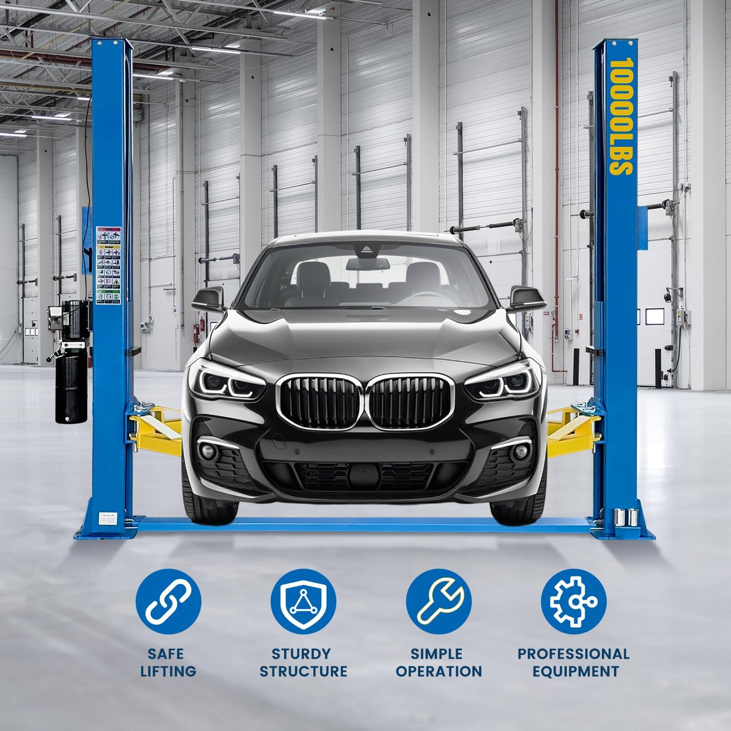 110V Two Post Car Lift 10,000 LBS Heavy Duty Floor Plate 2 Posts Auto Hoist Truck Lift for Garage w/ 36 Months Parts Replacement