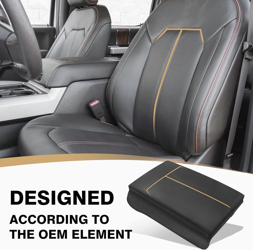 Muslogy Center Console Armrest Cover Compatible with Ford F250 F350 F450 2017-2022 Super Duty Comfort Armrest Pad Arm Rest Cushion Vegan Leather Protector 1-Inch Extra Thick(Bucket Seat ONLY)