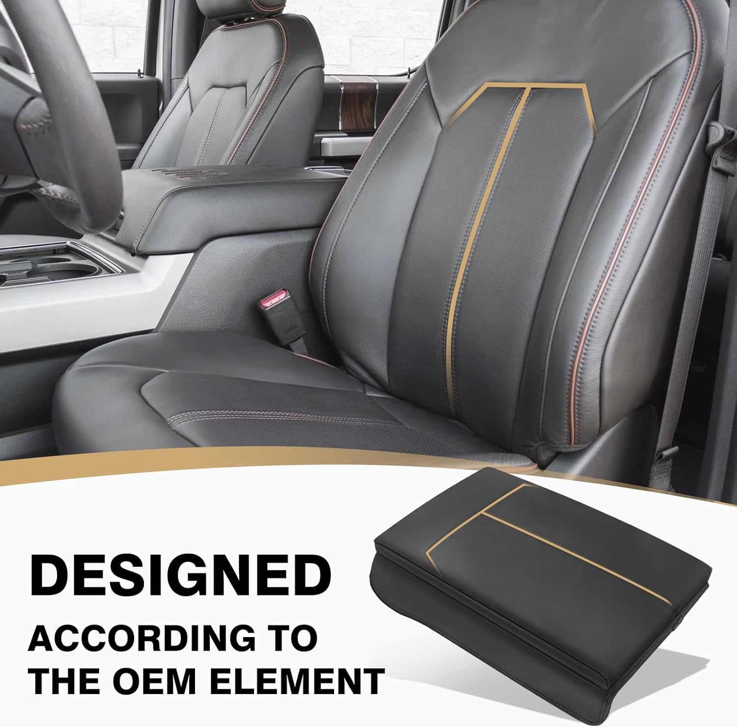 Muslogy Center Console Armrest Cover Compatible with Ford F250 F350 F450 2017-2022 Super Duty Comfort Armrest Pad Arm Rest Cushion Vegan Leather Protector 1-Inch Extra Thick(Bucket Seat ONLY)