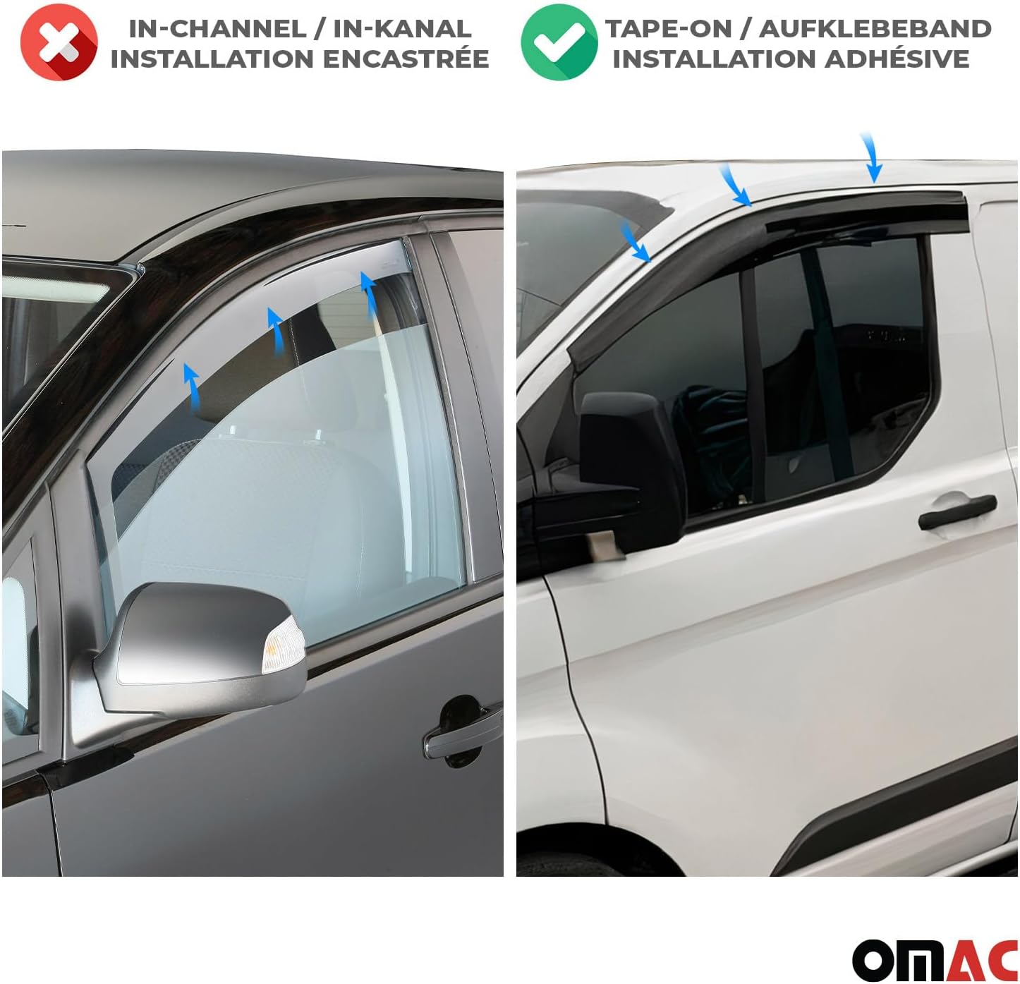 OMAC Window Visor Vent Rain Deflector for Honda Civic Hatchback 2006-2011 Smoke 4 Pcs