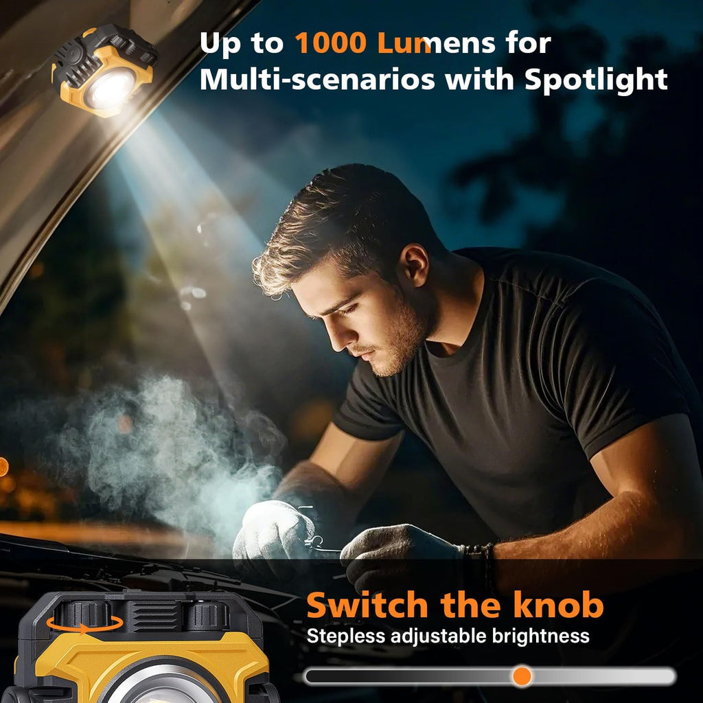 Samyoung 2 Pack 2400LM Super Bright Rechargeable Work Light, 28 Hours Long Lasting Stepless 2700-8000K White Warm & Brightness Magnetic LED Work Light, Ultralight 360°Rotating Portable Light with Hook