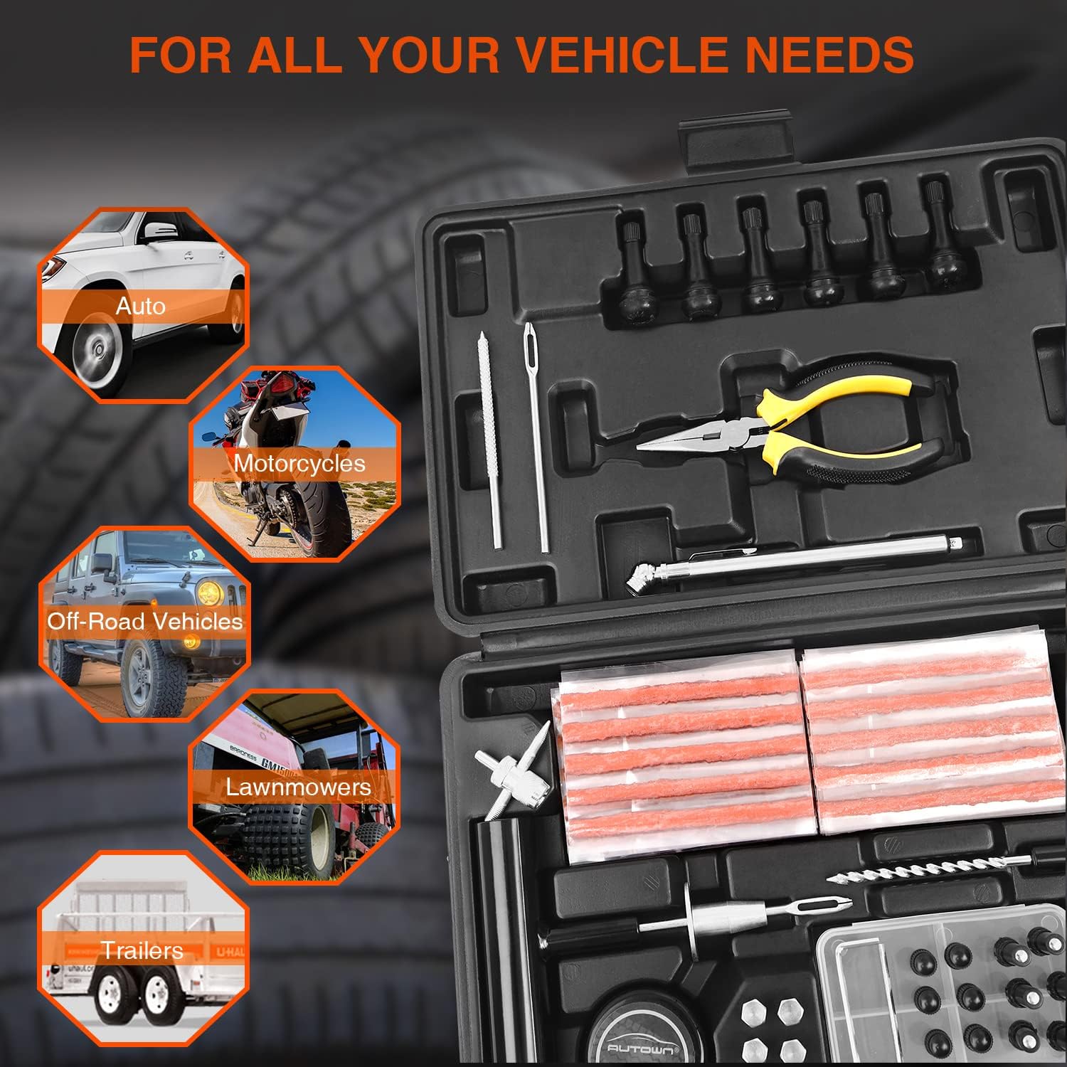 Tire Repair Kit, 102 Pcs Heavy Duty Tire Plug Kit for Car, Universal Tire Patch kit to Fix Punctures and Plug Flats, tire Repair Plugs Truck, RV, ATV, Tractor, Trailer