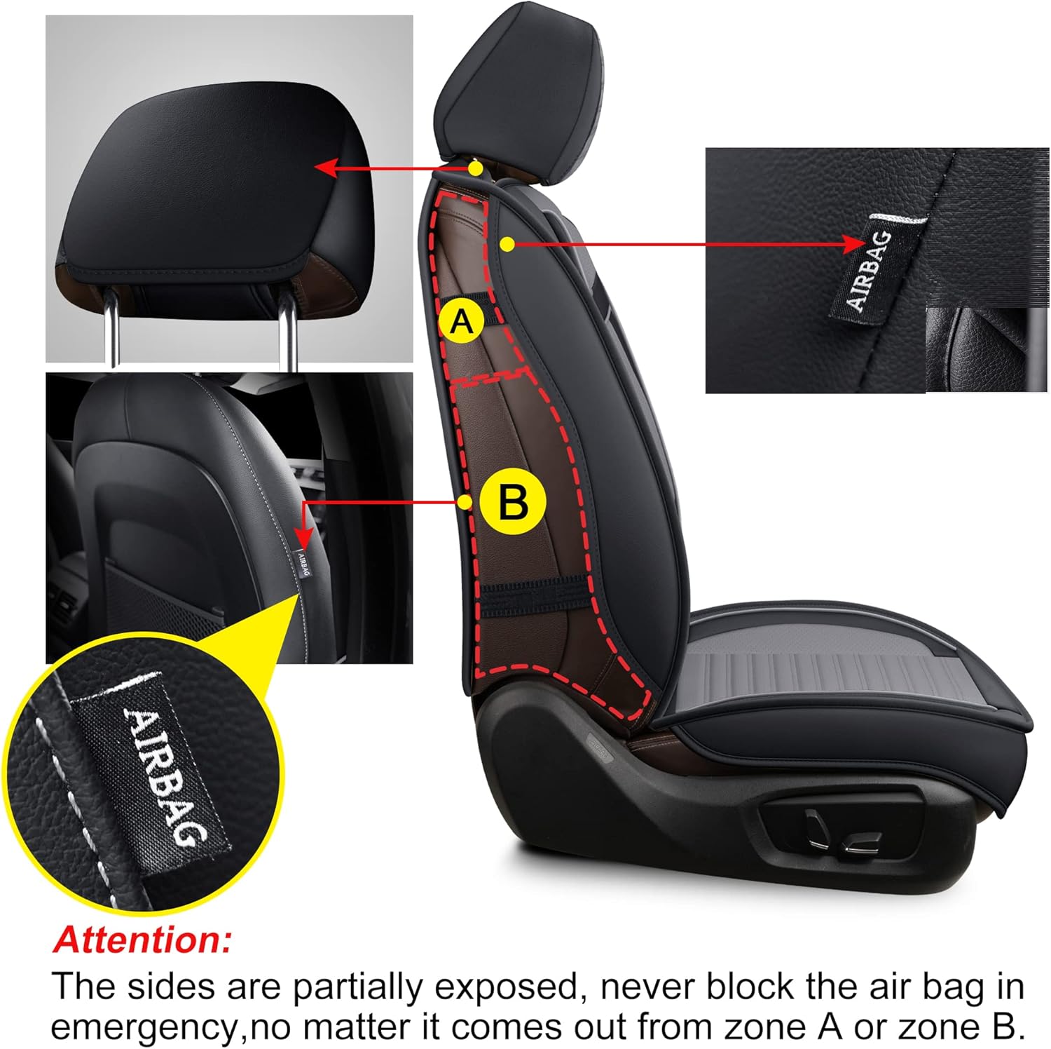 LINGVIDO Car Seat Covers, Breathable and Waterproof Faux Leather Automotive Seat Covers for Cars SUV Truck Sedan,Universal Anti-Slip Seat Cover with Backrest (Front Seat, Gray+Black)