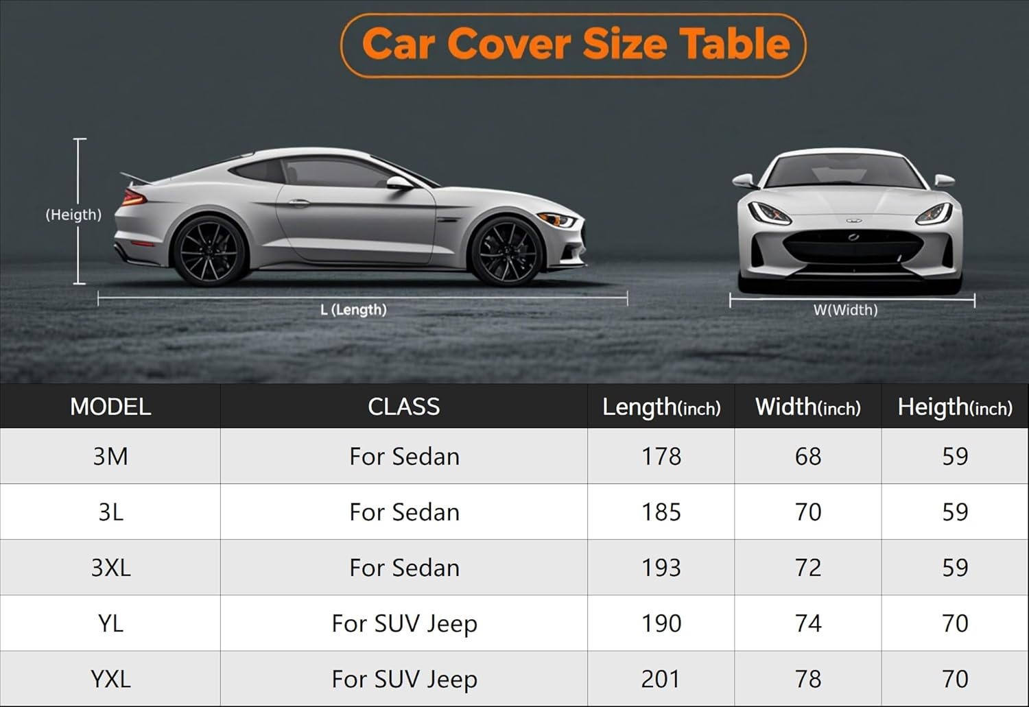 Kayme Heavy Duty Car Cover Waterproof All Weather, Full Exterior Covers Sun Rain UV Protection. Universal Fit Chevrolet Corvette, Acura TSX ILX, Porsche 911, BMW 3 4 Series, Lexus is 250 300 Etc.