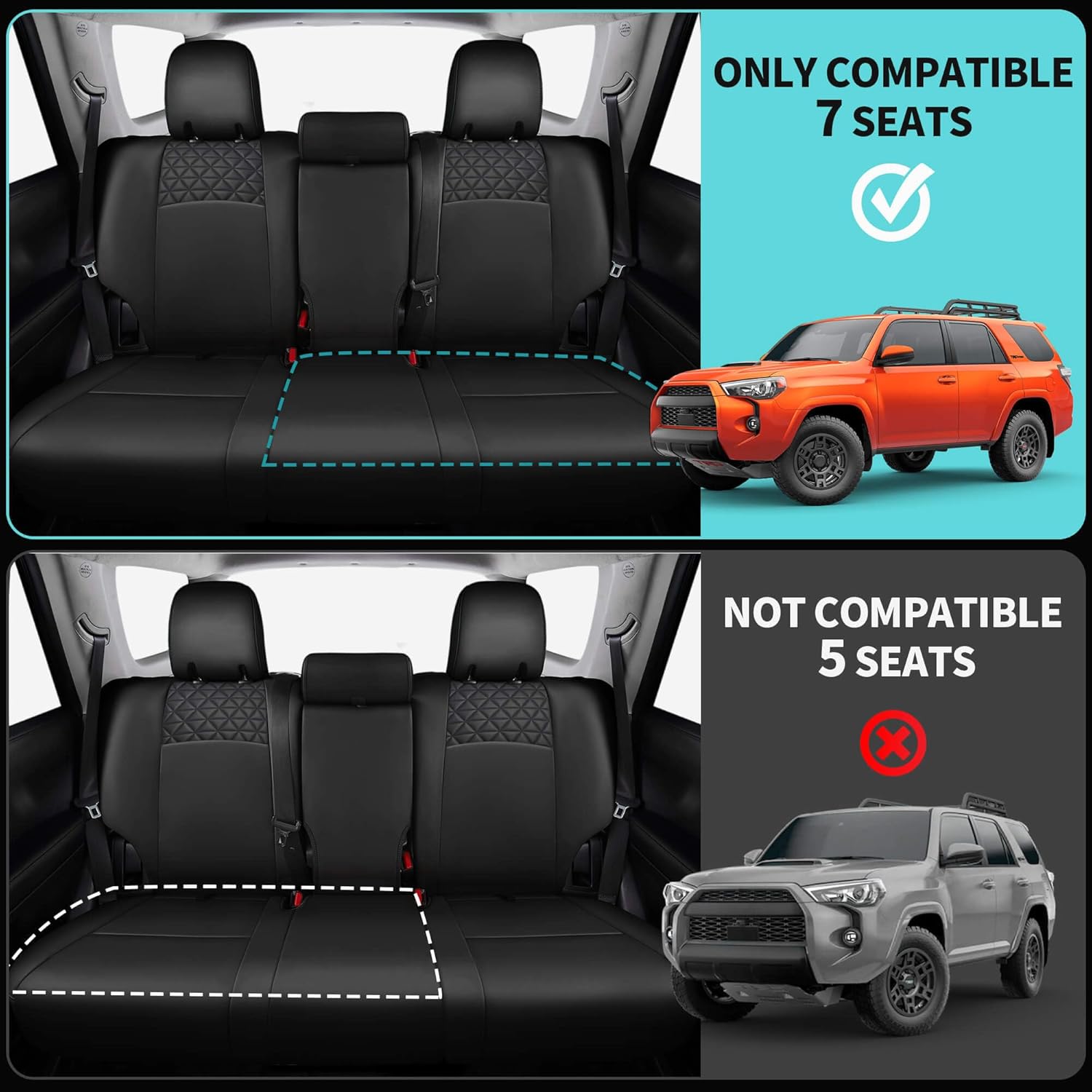 Seat Covers for Toyota 4Runner 2011-2024, Faux Leather Car Seat Cover Full Set, 3-Row-Only for 7 Seats Version-BlackRed