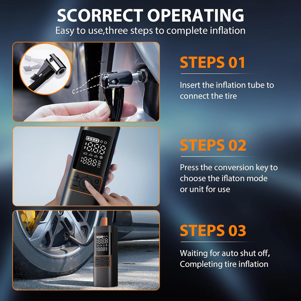 Tire Inflator Portable Air Compressor, 20000mAh 180PSI & 4X Faster Air Pump- with Digital Pressure Gauge, LED Light and Auto Shut, Cordless Air Pump for Cars, Bikes, Balls, Motorcycles and More.