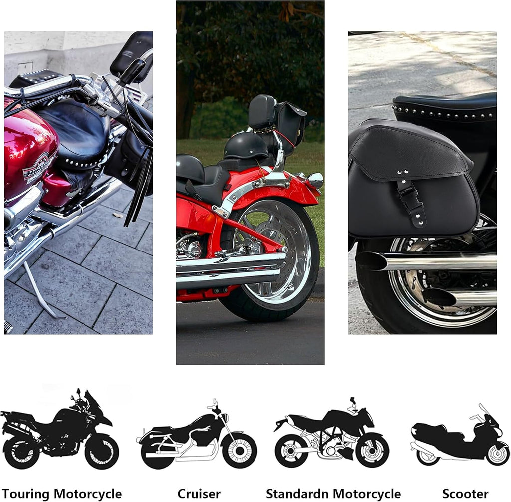 Motorcycle Saddle Bags Synthetic Leather Luggage Bag Waterproof Throw Over Saddlebags For Motorcycle Softails Sportsters Choppers Dyna V-star Shadow (Single Buckle, Black, 12.6 X 8 X 10)