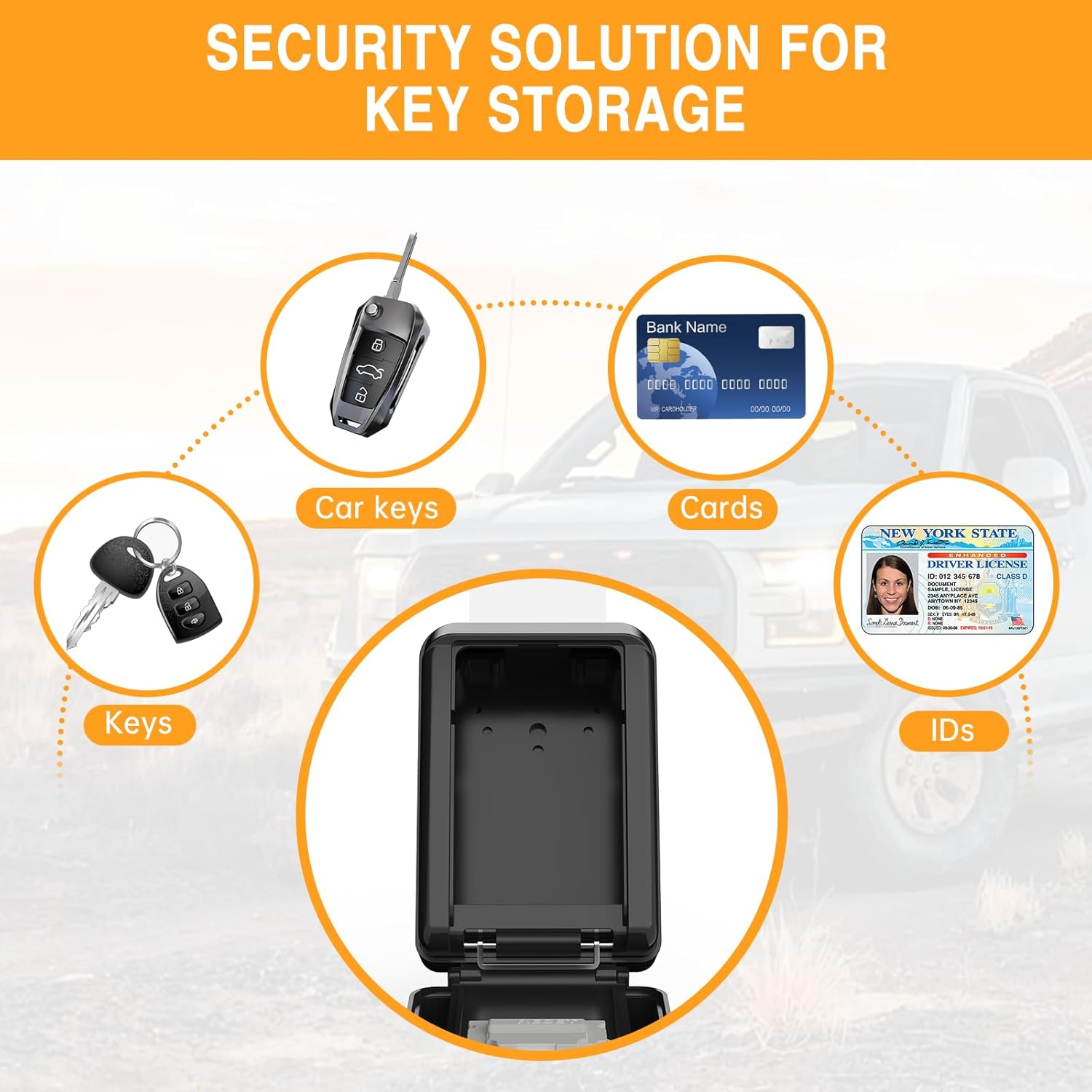 Car Window Lock Box for Turo, Car Key Lock Box, 4-Digit Combination Lockbox, Larger Capacity Security Key Hiders for Ride Share, Turo, GetAround(New Verison)