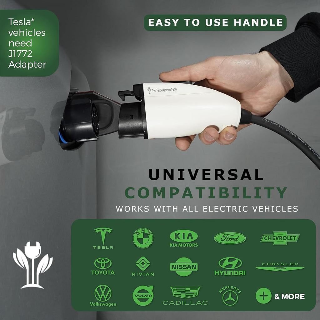 PRIMECOM Level 2 EV Charger 220/240V, 16A, 30ft & 50ft, Portable EVSE Electric Vehicle Charging Cable Compatible with Bolt Volt Leaf BMW i3 Fiat 500e Clarity NIRO Prius (10-30P, 50 Feet)