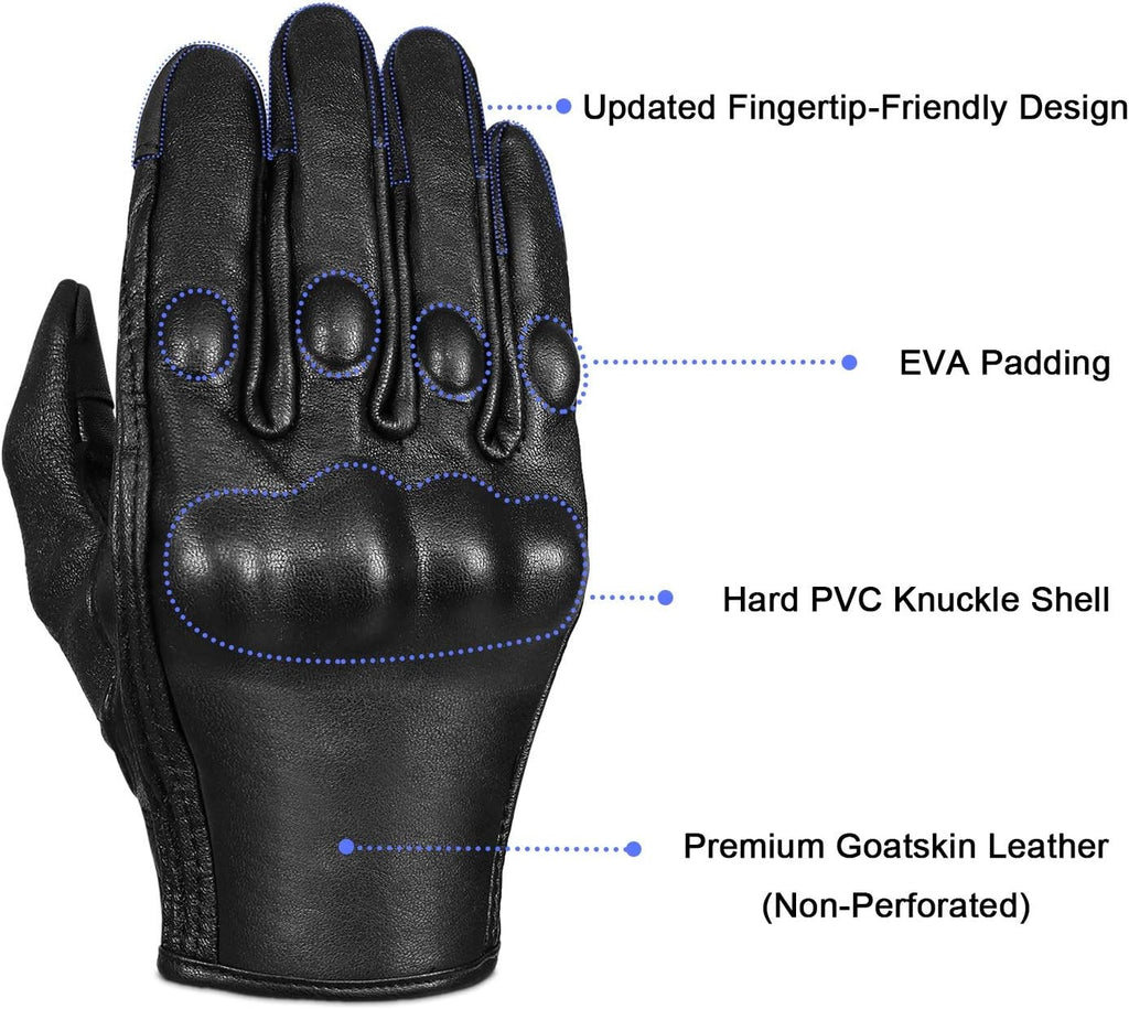 Full finger Goat Skin Leather Touch Screen Motorcycle Gloves Men/Women S,M,L,XL,XXL (Non-Perforated, XXL)
