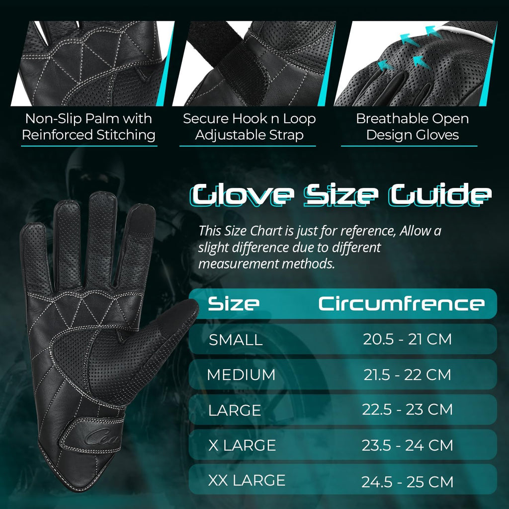 aasportx Motorcycle Gloves - Men's Leather Motorbike Gloves with Touchscreen Function - Non-Slip Pads for Men & Women