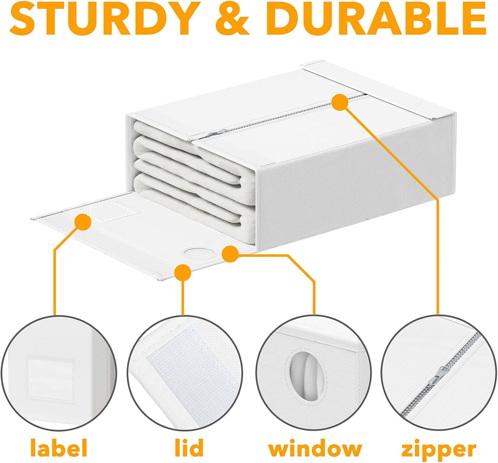 SpaceAid 6 Pack Bed Sheet Organizers and Storage, Foldable Sheet Organizer with Window for Linen Closet, Set Folder Keeper for Queen & King Size Bedding Storage (White)