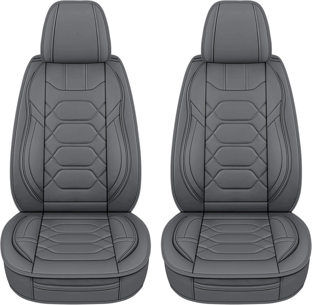 Pariitadin Leather Car Seat Covers Front Pair, Waterproof Breathable Faux Leather Automotive Seat Covers for Cars, Non-Slip Car Interior Covers Universal Fit Most Cars Sedans Trucks SUVs, Gray