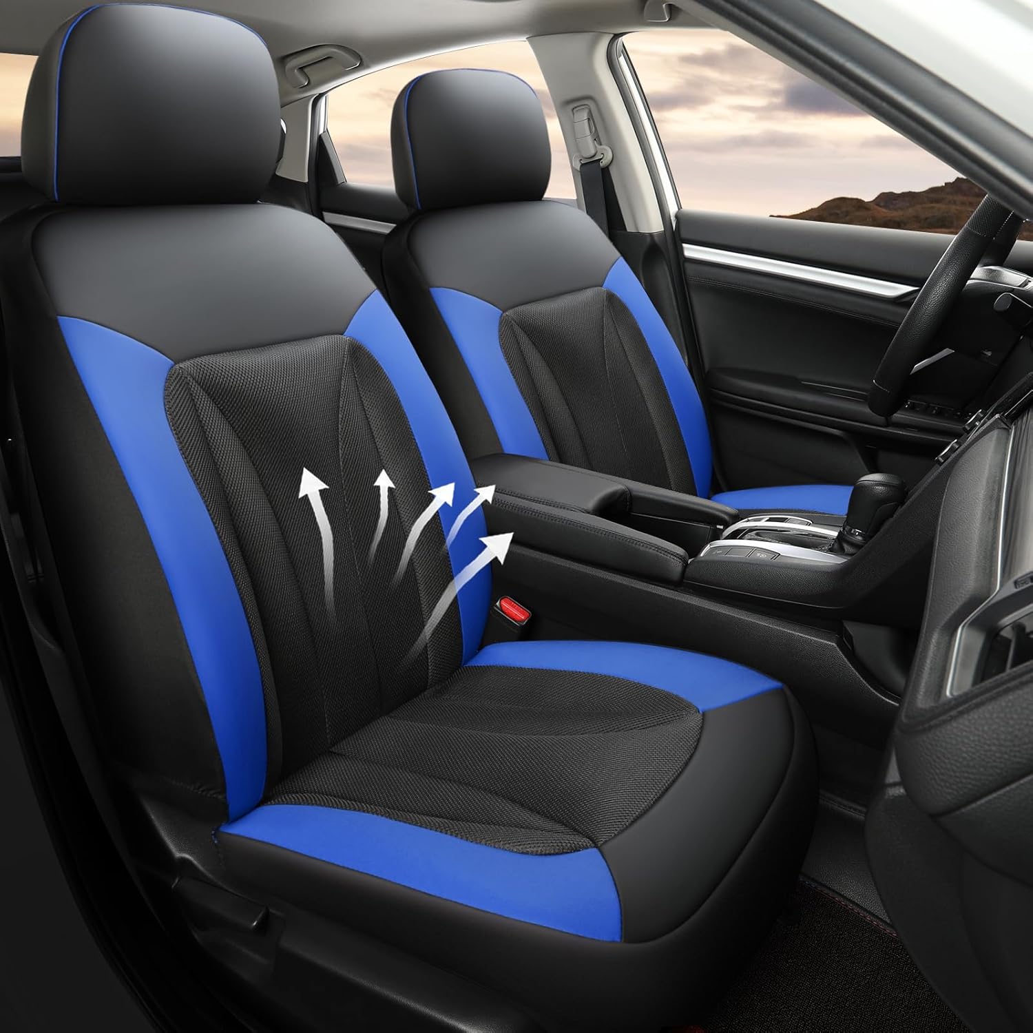 GIANT PANDA Front Seat Cover for Honda, 3D Air Mesh Bucket Car Seat Protectors Custom Fits Honda Civic Accord Pilot CRV HRV Element Passport (Blue) 2-Pack