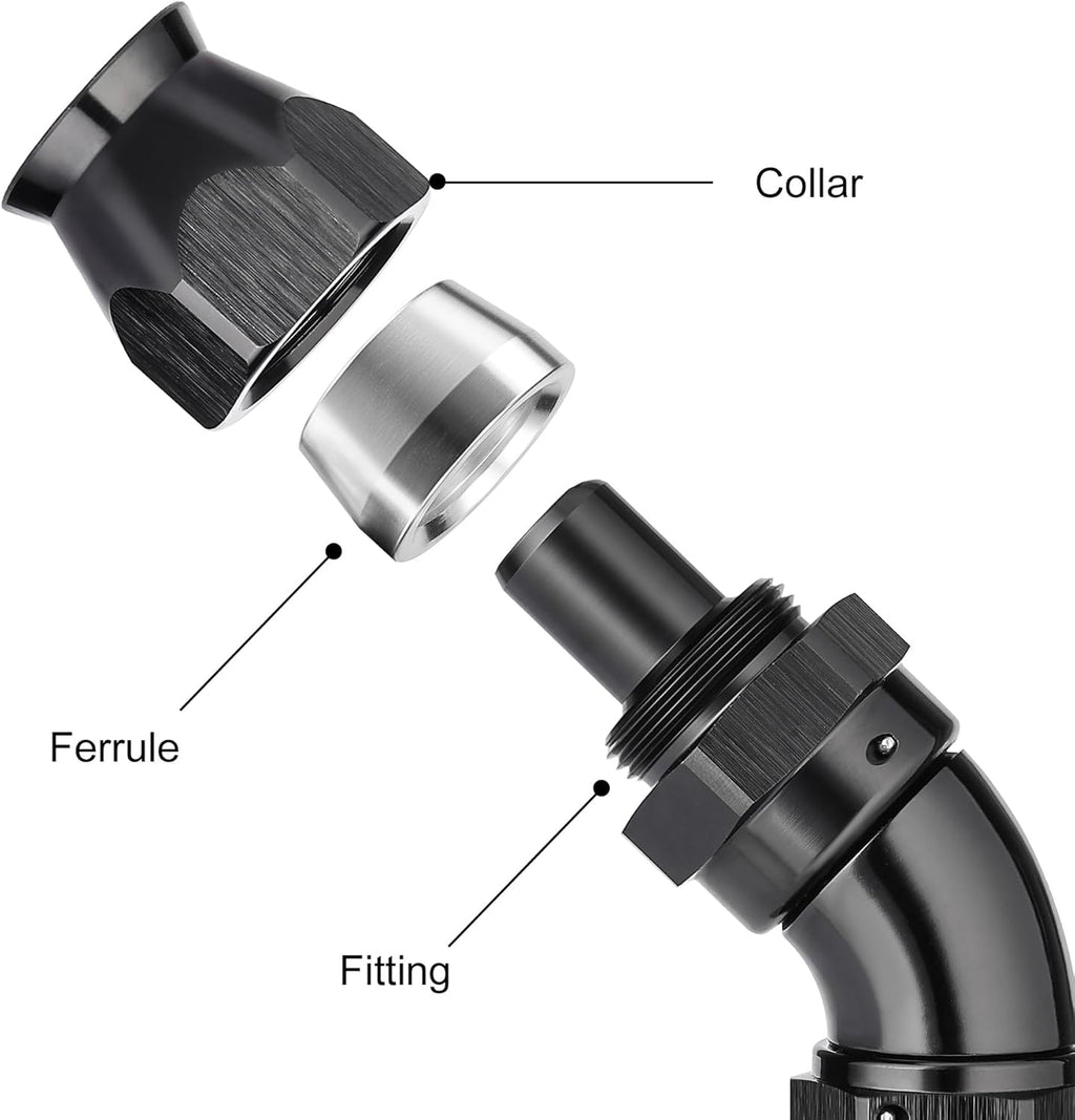 EVIL ENERGY 8AN 45 Degree PTFE One Piece Full Flow End Hose Fitting Aluminum Black