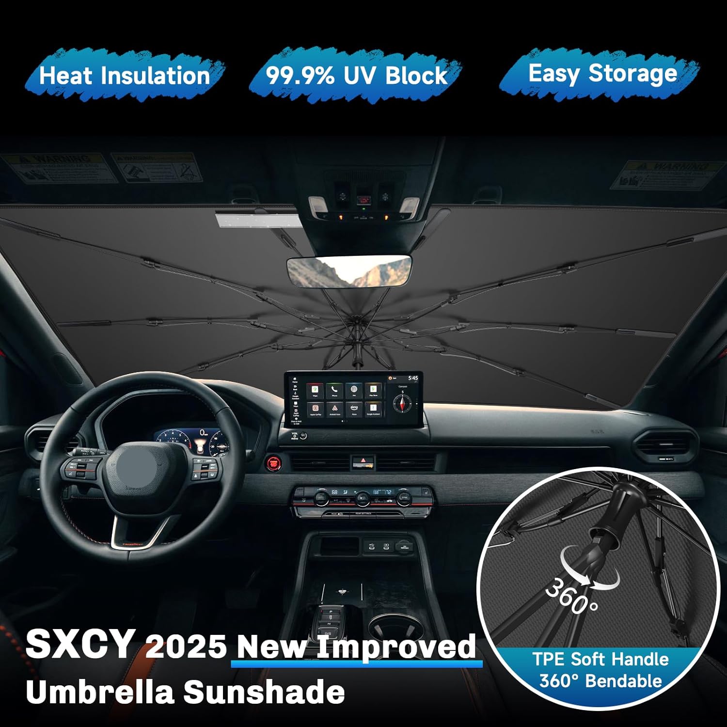 SXCY for 2019-2026 Honda Passport Windshield Umbrella Sunshade [Easier Foldable] for 2026 Honda Passport Accessories 2026 Passport Sunshade Umbrella for 2025 Passport Windshield Sun Shade Umbrella