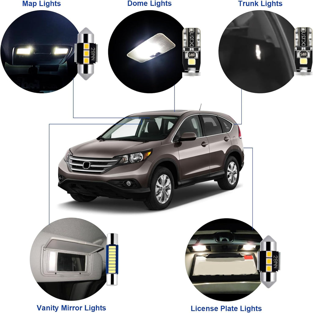 EASY EAGLE LED Interior Car Lights for Honda-CRV-2007-2012: 10 Piece Kit White LED Light Bulbs - Super Bright 6000K + Install Tool
