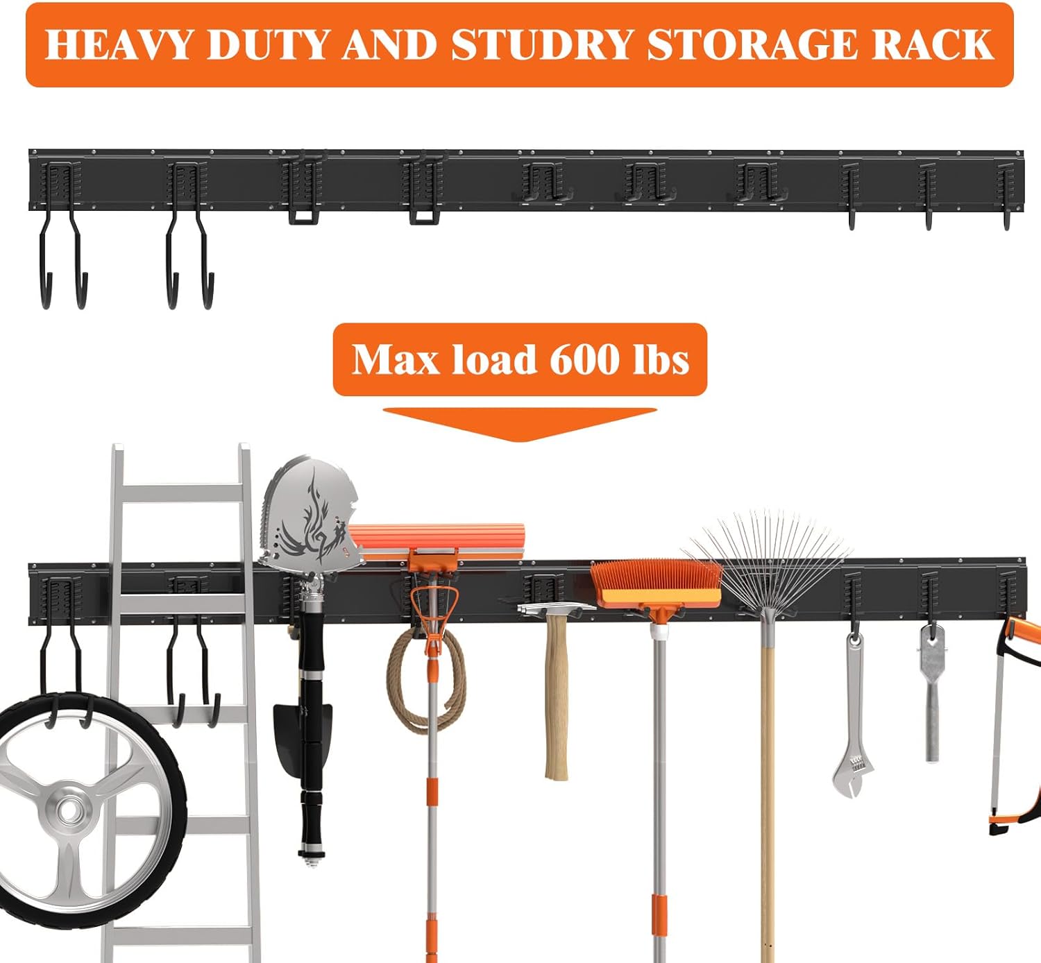 64 Inches Garage Tool Organizer Wall Mount, Yard Tool Hangers for Garage Wall, Tool Storage Rack Wall Hooks