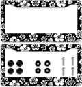 【2Pcs】 White Hibiscus Hawaii License Plate Frames Round Hole Personalise License Plate Frame Car Universal Accessories Stainless Steels Cars Decor Fits Standard US Vehicles Size: 12.2 x 6 Inches