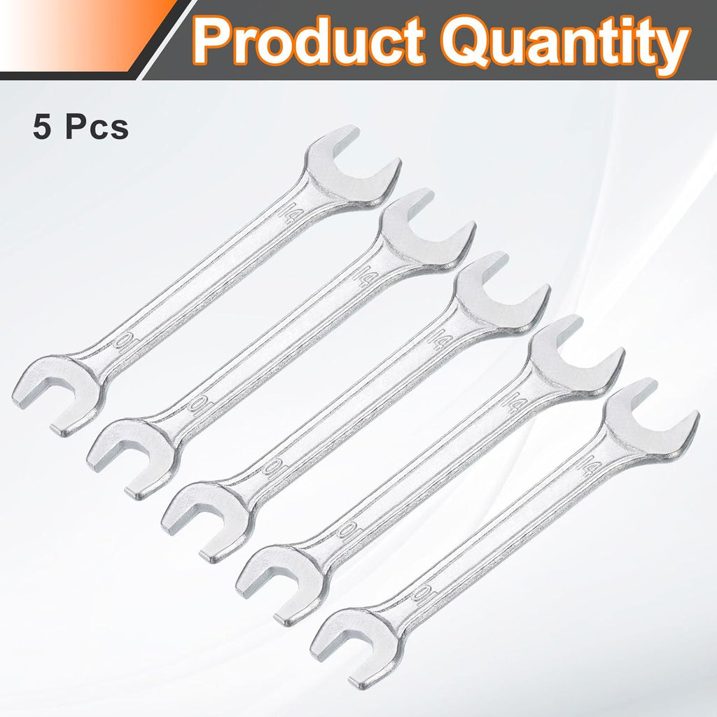 HARFINGTON 5pcs Double Open End Wrench 10mm x 14mm Metric 15 Degree Offset Angle Small Flat Head Wrench Galvanizing Open Ended Spanner for Automotive Repair Furniture Assembly