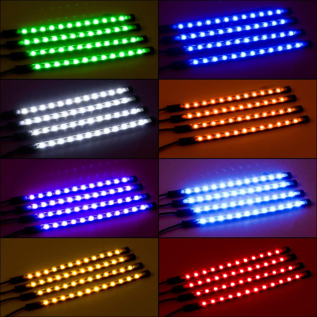 Nilight - TR-06 4PCS 48 LED Interior Lights DC 12V Multicolor Music Car Strip Light Under Dash Lighting Kit with Sound Active Function and Wireless Remote Control, 2 Years Warranty