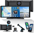 Portable Carplay Screen 10.26'' HD IPS Apple Carplay & Android Auto Screen for Car, Wireless Car Play Stereo with 4K Dash Cam/1080P Rear Camera, Car Audio Receivers,GPS Navigation,Mirror Link,FM,Siri