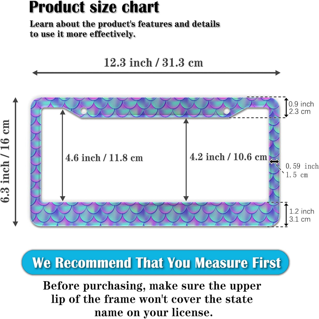 License Plate Frames for Men Purple; License Plate Frame for Women Mermaid Purple Scales Aluminum Metal Car Accessory 2 Pack with Screw Covers Set