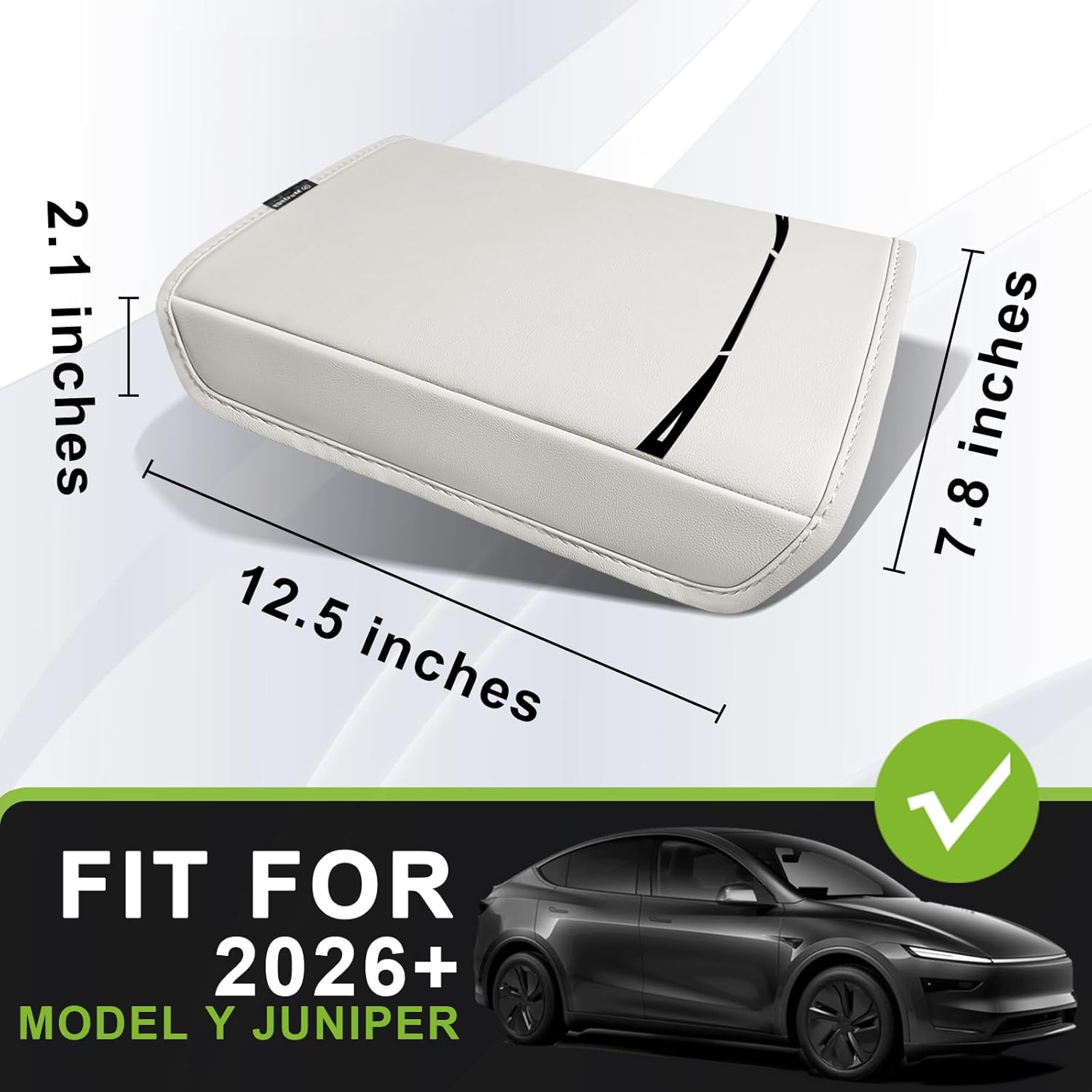 Muslogy Center Console Armrest Cover Compatible with Tesla Model Y Refresh 2026 Comfort Armrest Pad Arm Rest Cushion Vegan Leather Protector Regular Thick (25+ |Juniper| White, Regular)