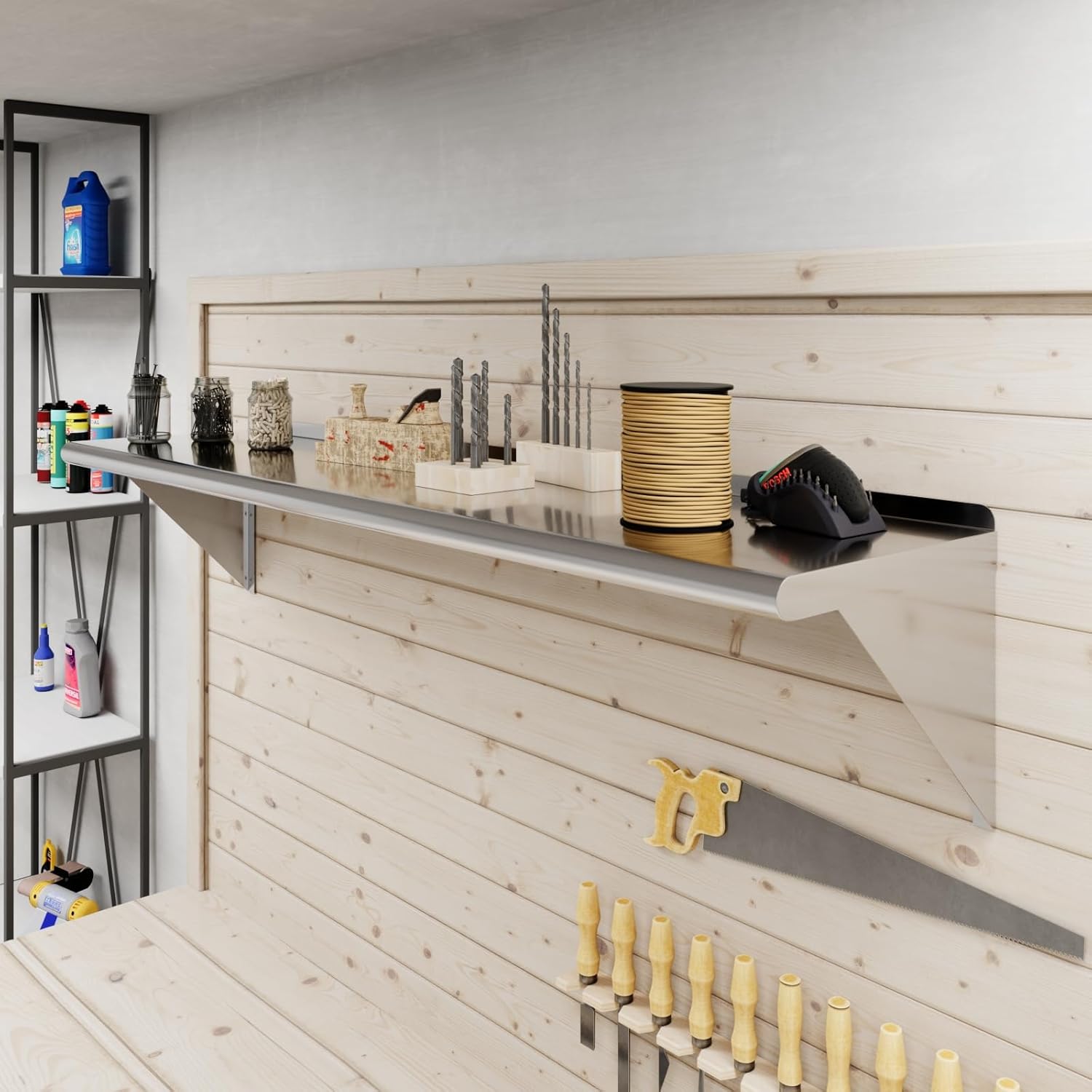 AmGood 60" Long X 14" Deep Stainless Steel Wall Shelf | NSF Certified | Appliance & Equipment Metal Shelving | Kitchen, Restaurant, Garage, Laundry, Utility Room