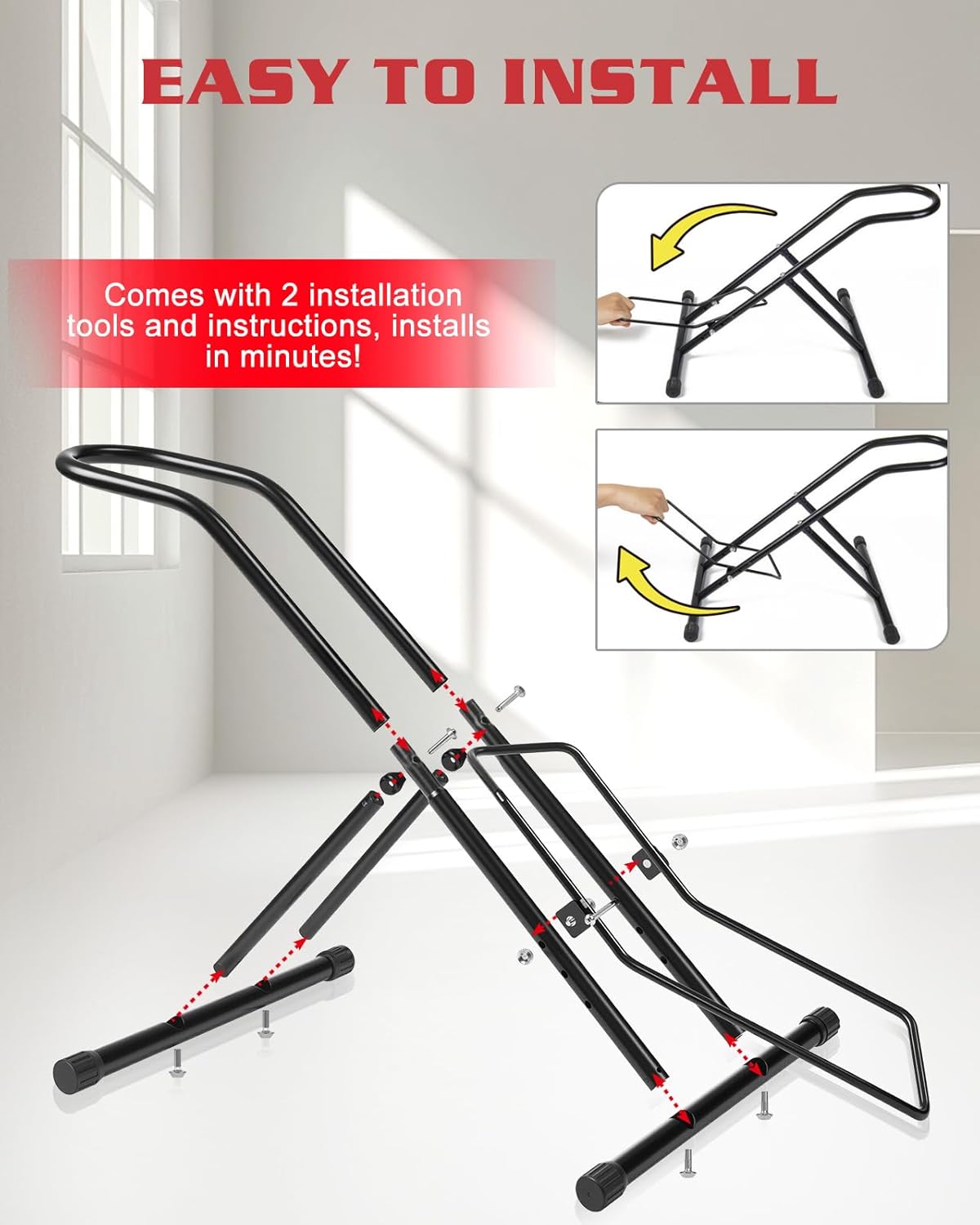 Upgraded 4" Wide Tire Floor Bike Stand Rack, Heavy Duty Garage Indoor Bike Storage, Fits 20"-27" Wheels, Kids Road Mountain Bikes, 66lbs Max Load, Anti-Slip Rubber Base