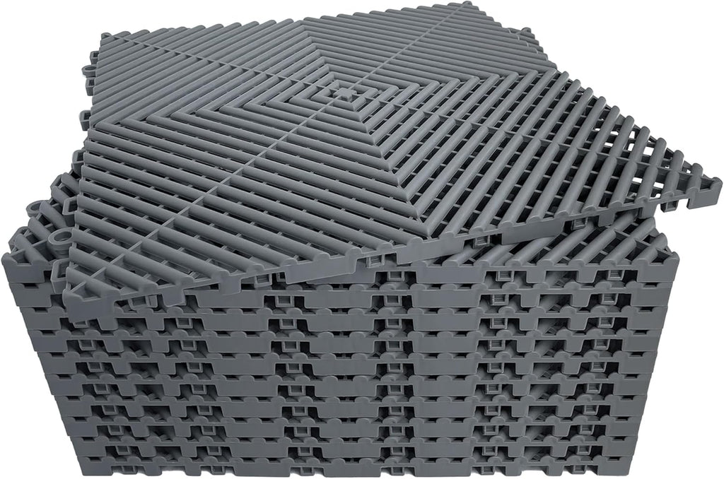 12 Pack 16"x16" Interlocking Garage Floor Tiles - Drainage Mats, Non-Slip, Heavy-Duty, Easy Install for Garage, Car Wash, Basement(Gray)