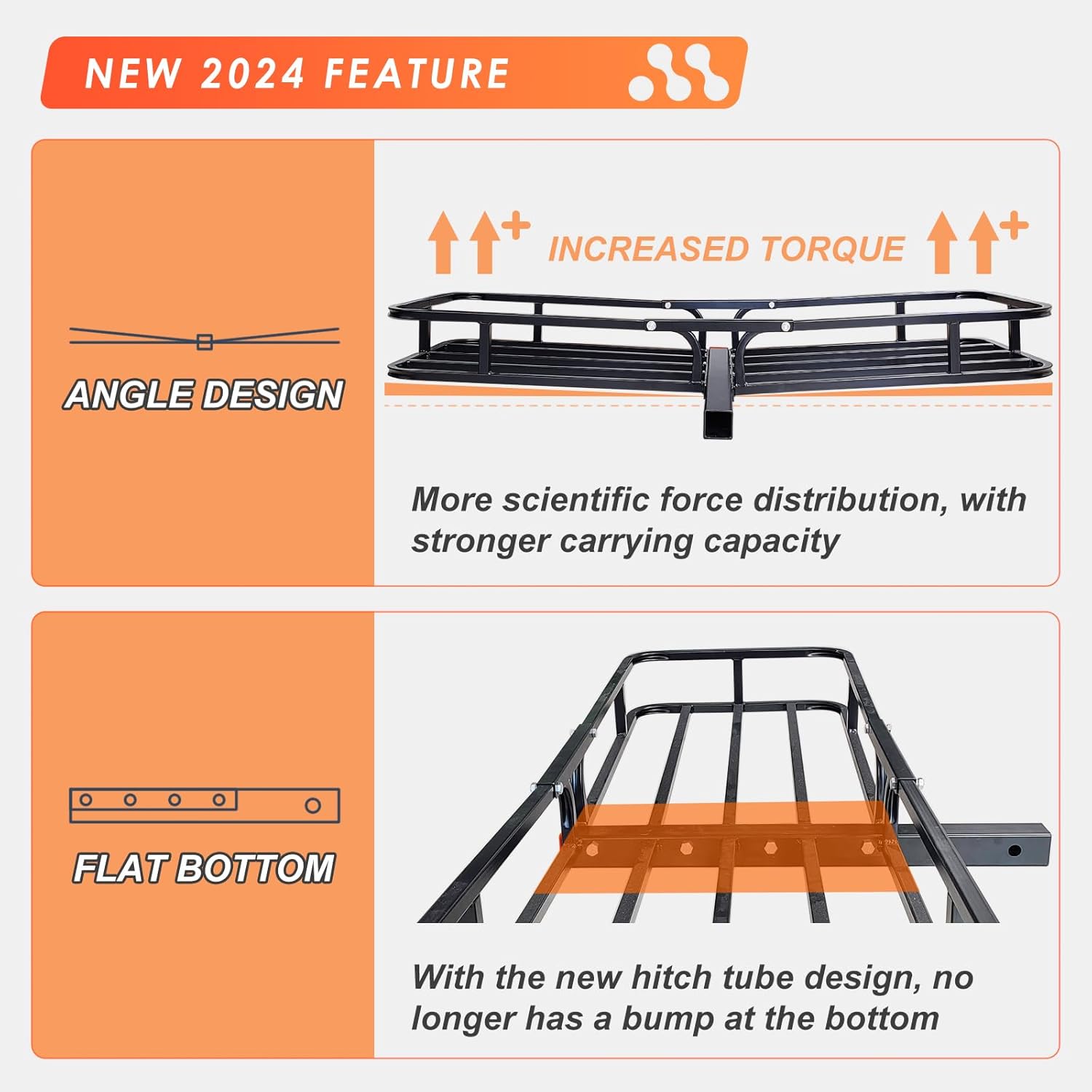 MeeFar Hitch Mount Cargo Carrier Basket 53" x19" x 5"+Waterproof Cargo Bag (51" x17"x 18"), Hauling Weight Capacity of 500 Lbs fit on 2 Inch Receiver with Hitch Stabilizer,Net and Straps